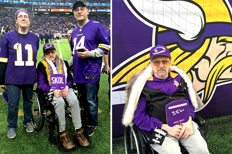 George Schmitt with his niece and nephew at a Vikings home game