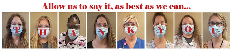 Nurses wearing thank you masks