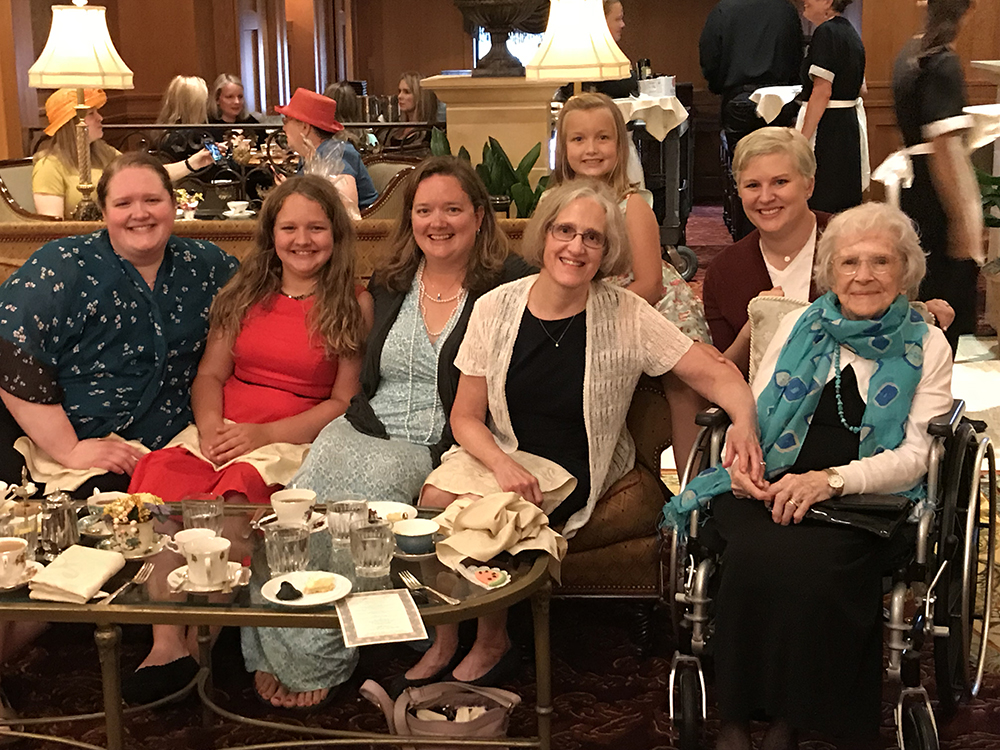 Winnie Michel and family having tea at the St Paul Hotel